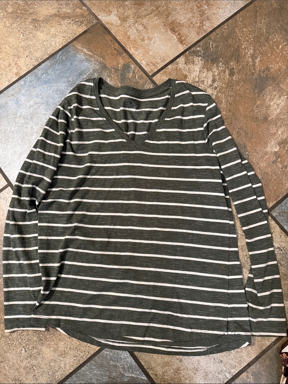 Indigo Striped V-Neck Long Sleeve Top - Charcoal & White